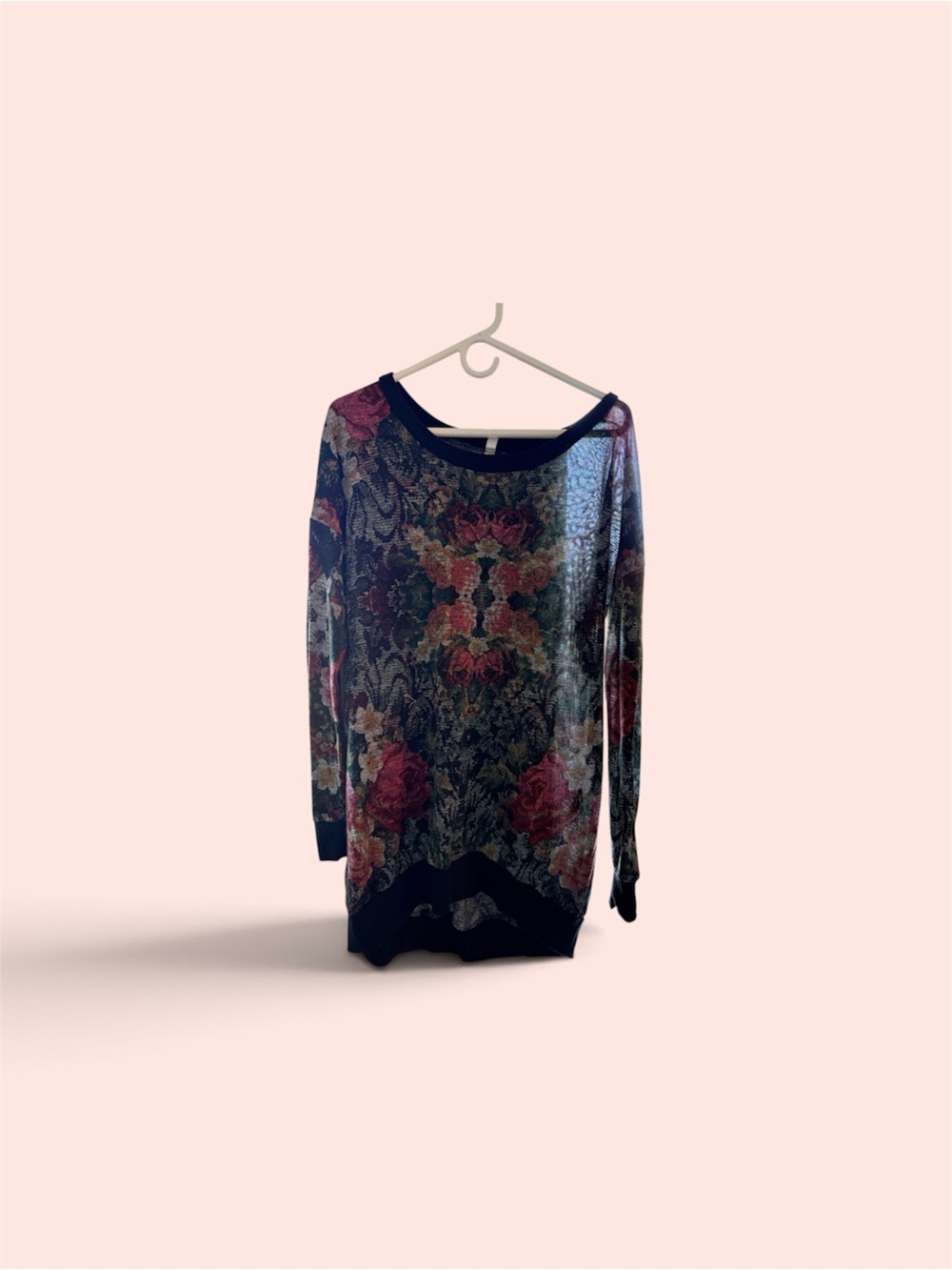 Xhilaration Black Floral Scoop Neck Lightweight Sweater dress top XL light